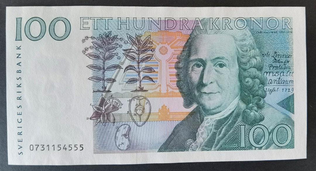 小福收藏拍卖第1期 豹子号狮子号全同号精选专场 多国外钞+港台纸币  瑞典 2000年 100克朗 豹子号尾555 少见早期无全息版本 