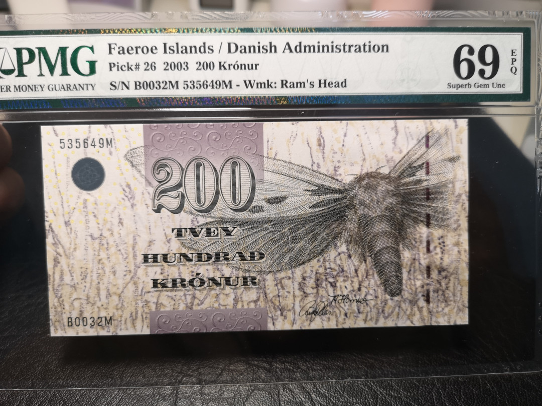 《外钞收藏家》2021年第2拍（97期） 2003年法罗群岛 200克朗  PMG69