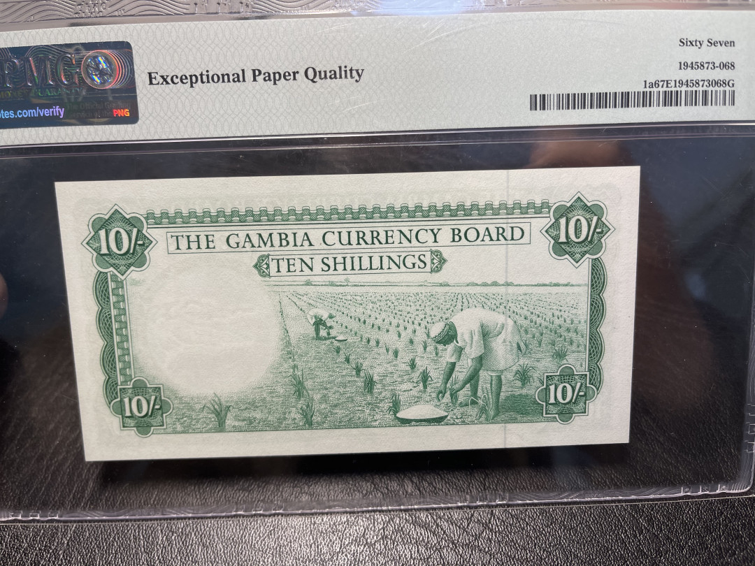 《外钞收藏家》2021年第2拍（97期） 冈比亚1965-70年10先令 PMG67 BWC印刷精品
