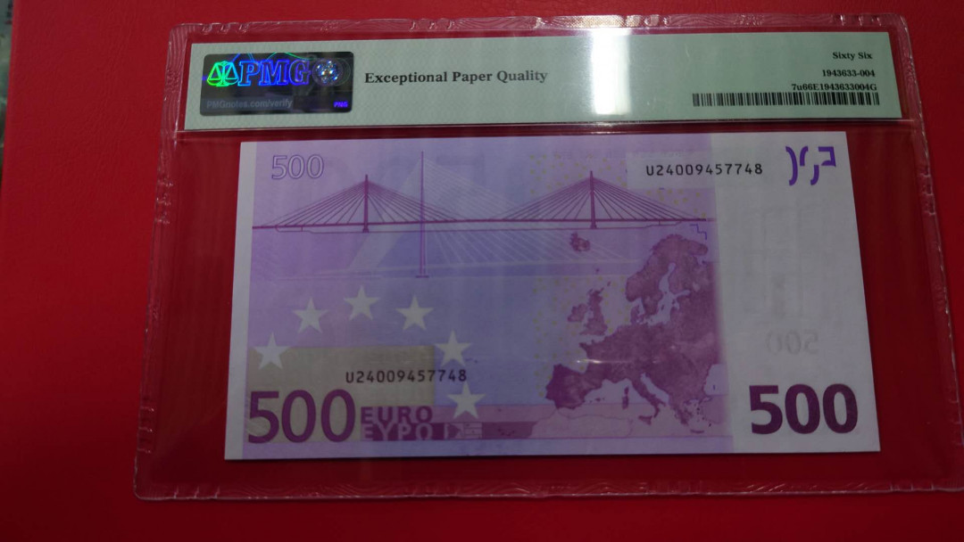 【囧羊收藏】精选微拍第12期（2021年第三期）世界纸币场 （已售出勿再出价）2002年500欧元 一签法国版 较为少见 PMG66E全新绝品
