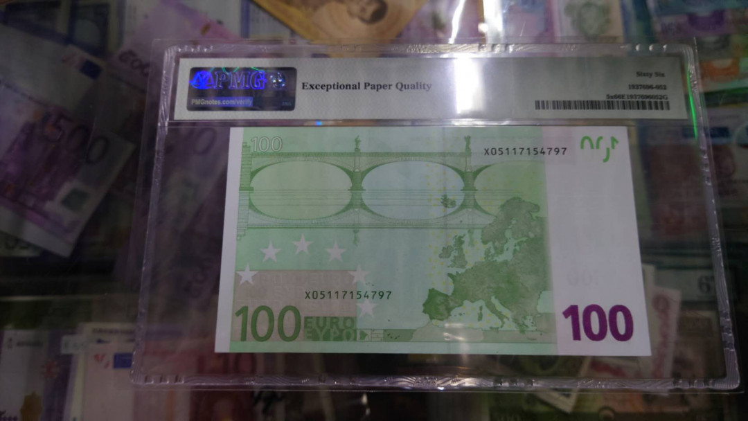 【囧羊收藏】精选微拍第12期（2021年第三期）世界纸币场 2002年100欧元 一版签名 德国冠 PMG66E全新绝品