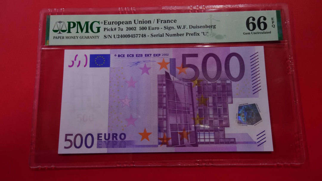 【囧羊收藏】精选微拍第12期（2021年第三期）世界纸币场 （已售出勿再出价）2002年500欧元 一签法国版 较为少见 PMG66E全新绝品