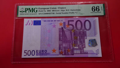 【囧羊收藏】精选微拍第12期（2021年第三期）世界纸币场 - （已售出勿再出价）2002年500欧元 一签法国版 较为少见 PMG66E全新绝品