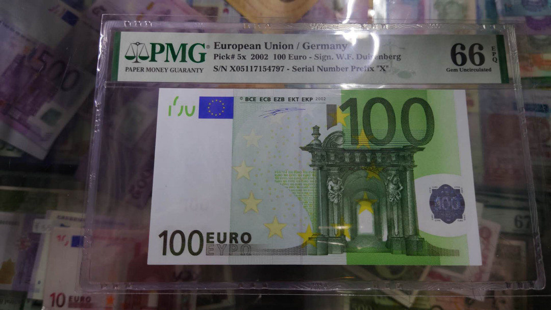 【囧羊收藏】精选微拍第12期（2021年第三期）世界纸币场 2002年100欧元 一版签名 德国冠 PMG66E全新绝品