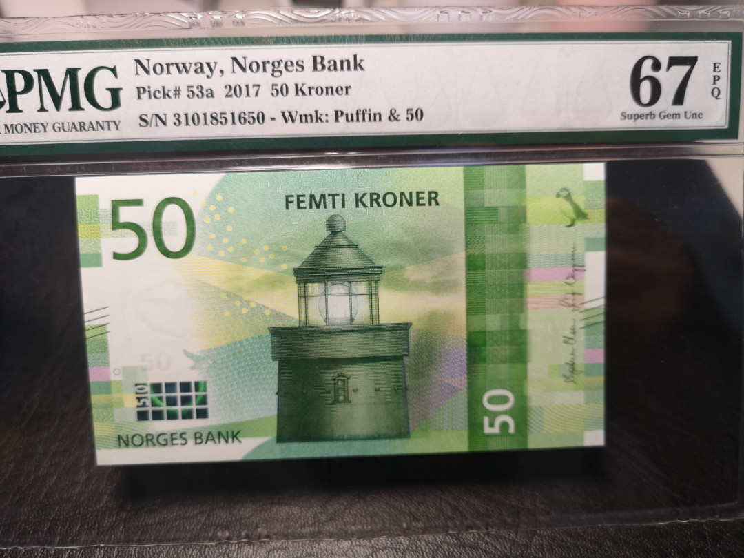 《外钞收藏家》2021年第3拍（98期） 挪威最新版50克朗 pmg67