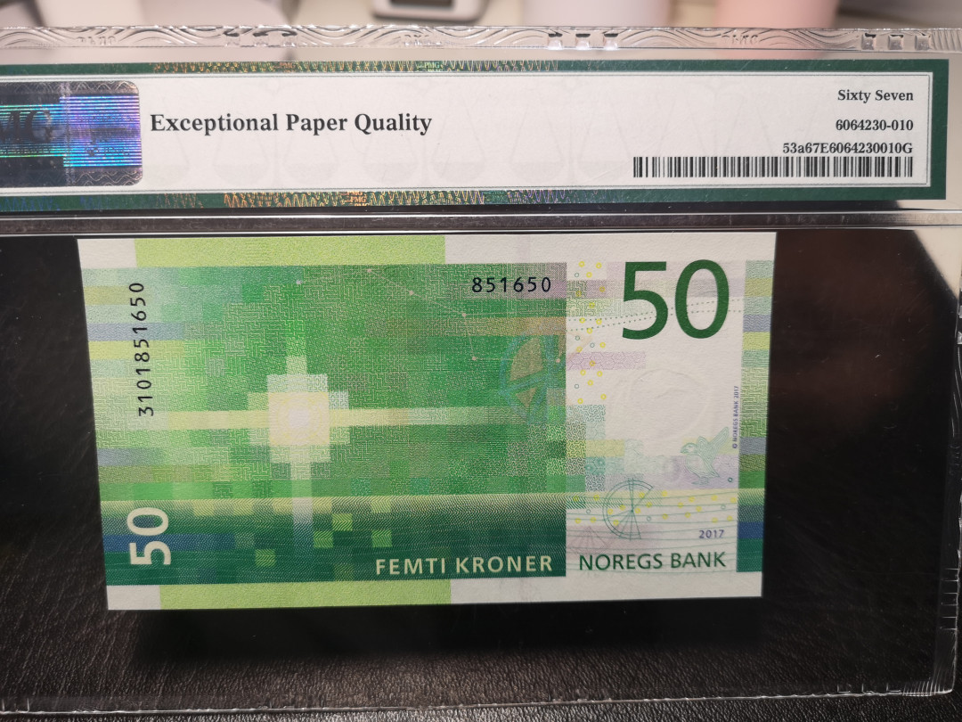 《外钞收藏家》2021年第3拍（98期） 挪威最新版50克朗 pmg67