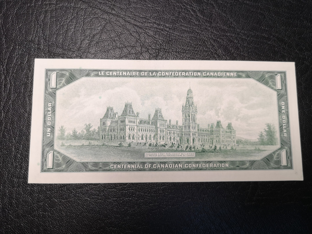 《外钞收藏家》2021年第3拍（98期） 加拿大1967年1加元 100周年纪念钞 全新unc 雕刻精美