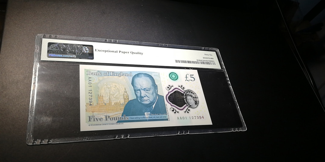 【YSculture】 PMG.精拍 全新UNC 英国 5镑 2015年 AA冠 pmg66