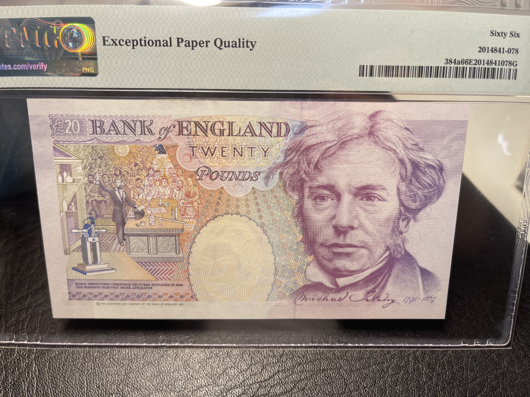 《外钞收藏家》2021年第3拍（98期） 英国1991年E序列20镑 PMG66