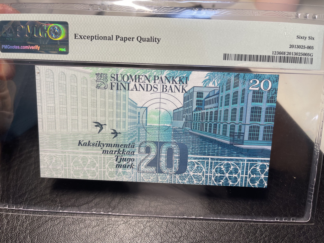 《外钞收藏家》2021年第3拍（98期） 1993年芬兰20马克 PMG66