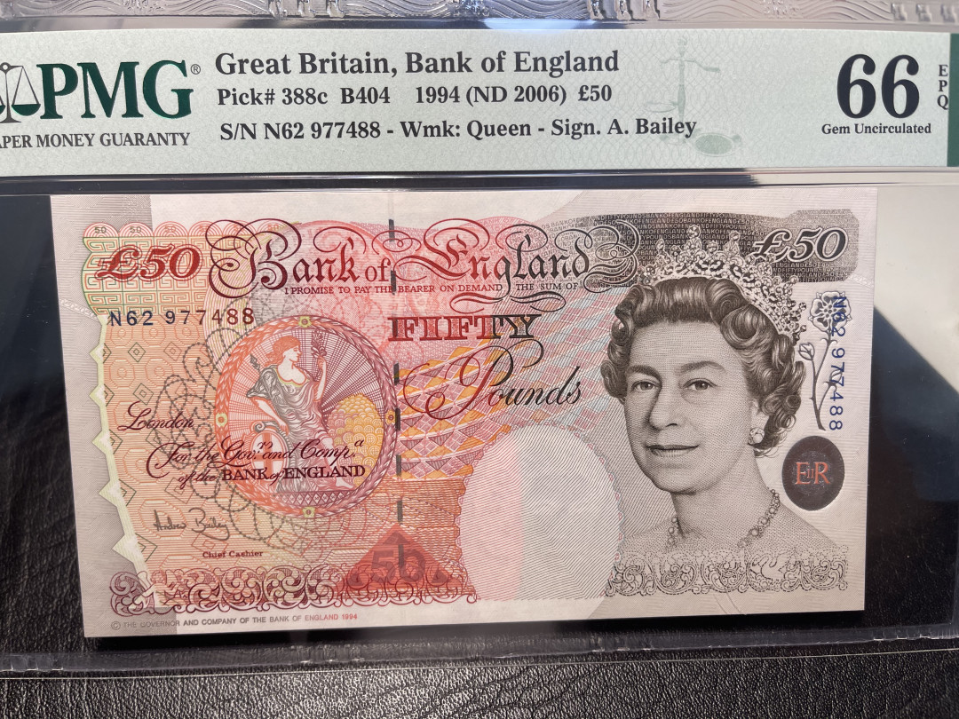 《外钞收藏家》2021年第3拍（98期） 英国1994年E序列50镑 PMG66 尾88