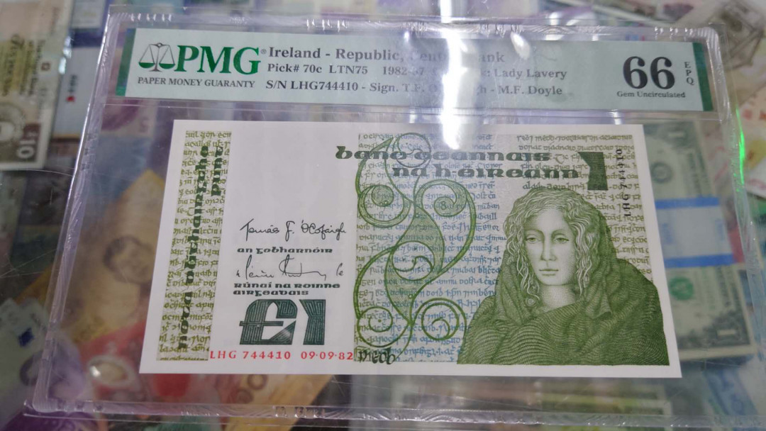 【囧羊收藏】精选微拍第13期（2021年第四期）~纸币硬币混合篇 1982年爱尔兰1镑 PMG66E全新绝品