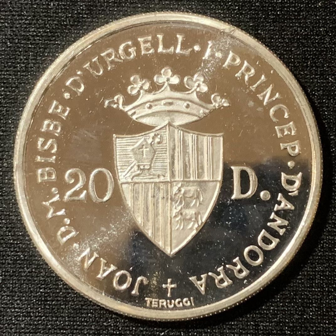 紫瑗钱币—微拍第128期  安道尔 1984年 洛杉矶奥运会 射击 20第纳尔 银币 16克 0.9银 精制