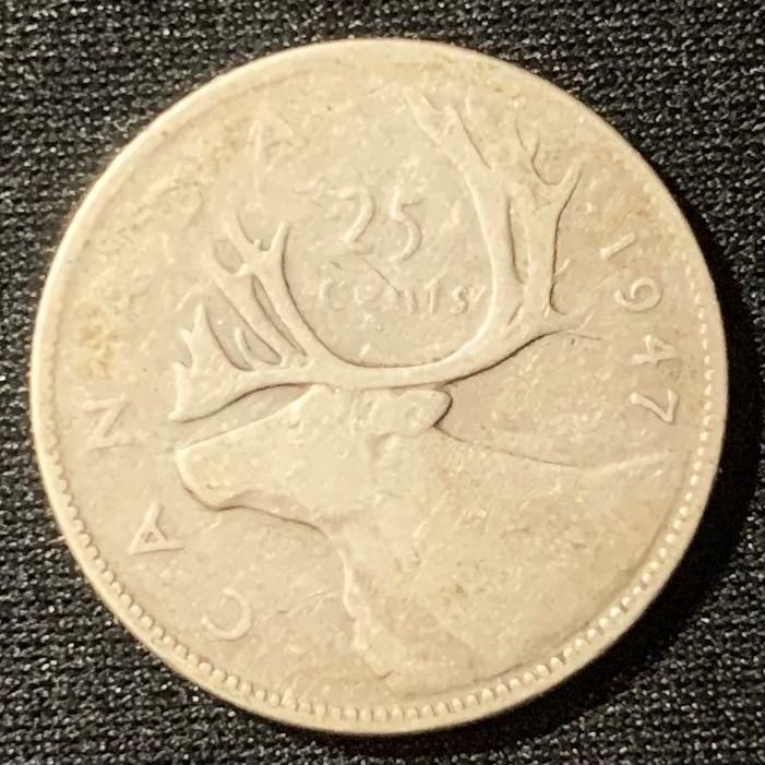 紫瑗钱币—微拍第130期  加拿大 1947年 乔治6世 25分 5.84克 0.8银