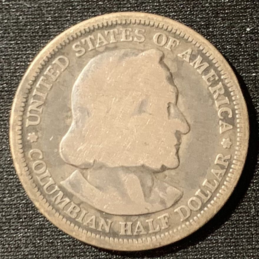 紫瑗钱币—微拍第128期  美国 1893年 哥伦布发现美洲500周年 50美分 半美元 12.5克 0.9银