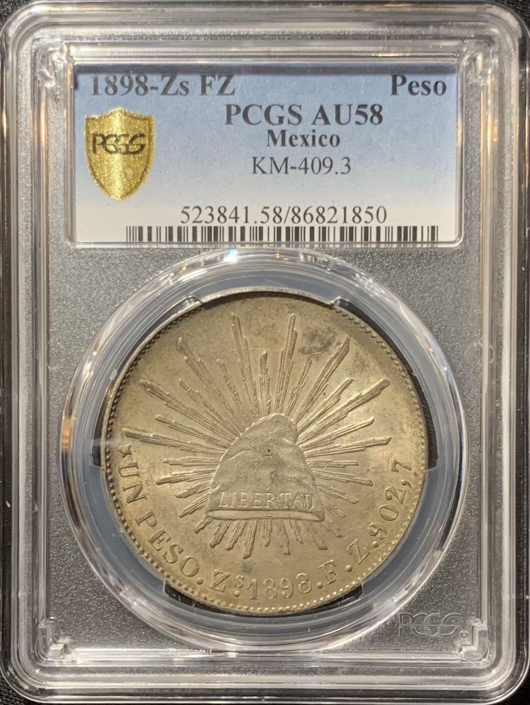 紫瑗钱币—微拍第128期  墨西哥 1898年 ZS FZ 1比索 直边鹰洋  PCGS AU58