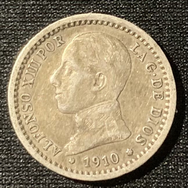 紫瑗钱币—微拍第128期  西班牙 1910年 阿方索十三世 军装 50分 2.5克 0.835银 