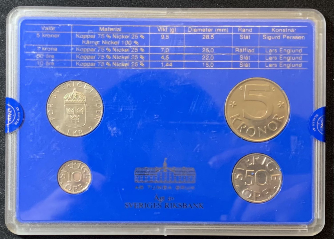 紫瑗钱币—微拍第128期  瑞典 1988年 流通币 10欧尔—5克朗 4枚套 原厂盒
