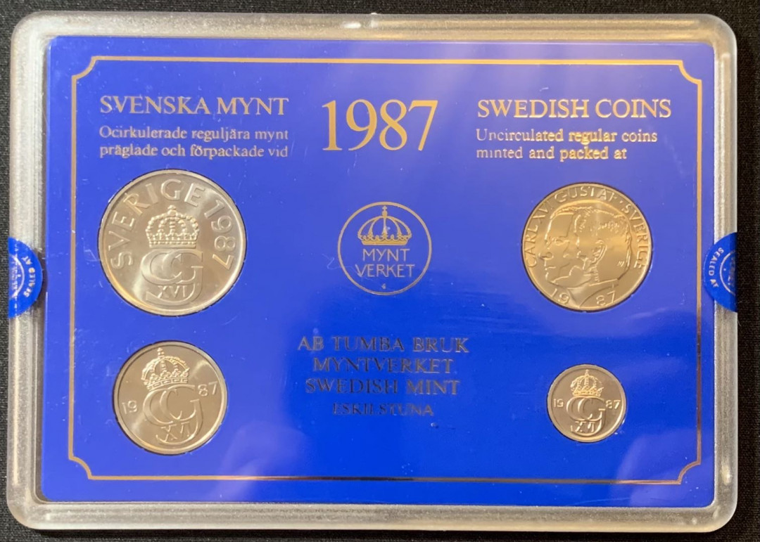 紫瑗钱币—微拍第128期  瑞典 1987年 流通币 10欧尔—5克朗 4枚套 原厂盒