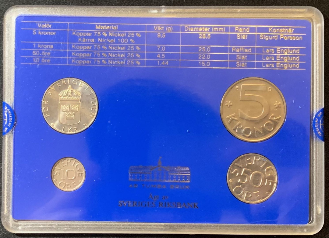 紫瑗钱币—微拍第128期  瑞典 1987年 流通币 10欧尔—5克朗 4枚套 原厂盒