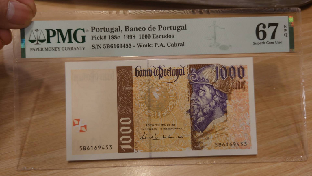 【囧羊收藏】精选微拍第13期（2021年第四期）~纸币硬币混合篇 1998面葡萄牙1000埃斯库多 PMG67E高分 全新绝品