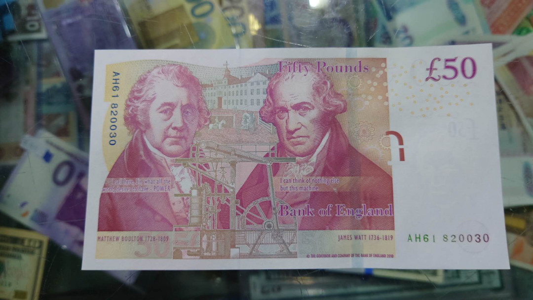 【囧羊收藏】精选微拍第13期（2021年第四期）~纸币硬币混合篇 英国G序列50镑 全新UNC绝品全号无47 