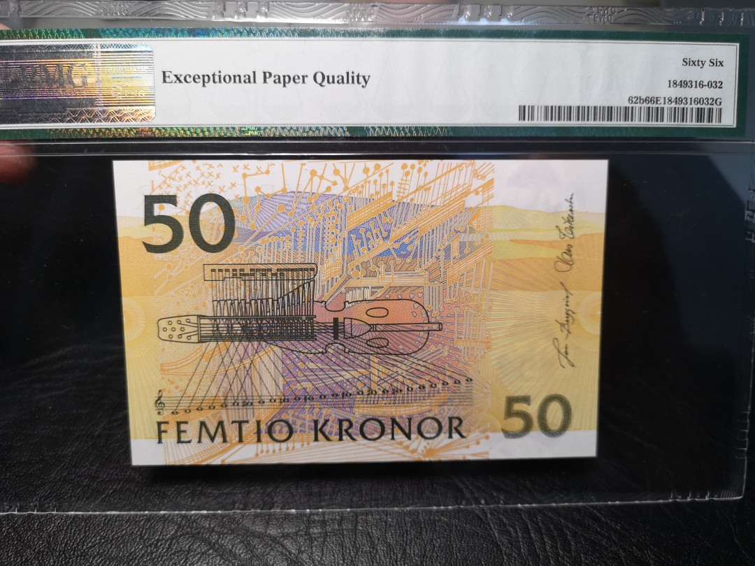 《外钞收藏家》2021年第4拍（99期） 瑞典2003年50克朗 PMG66 夜莺初版