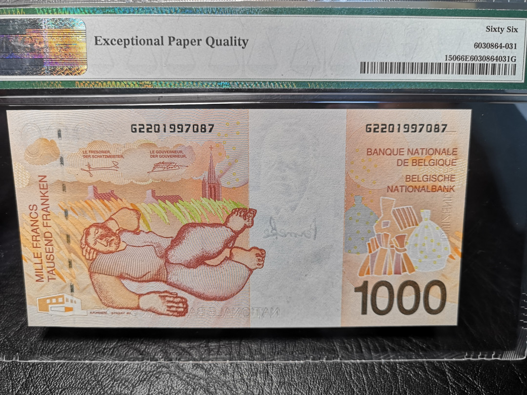 《外钞收藏家》2021年第4拍（99期） 比利时末版1000法郎 PMG66