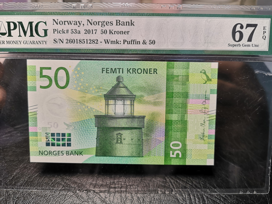 《外钞收藏家》2021年第4拍（99期） 挪威2017年50克朗 PMG67