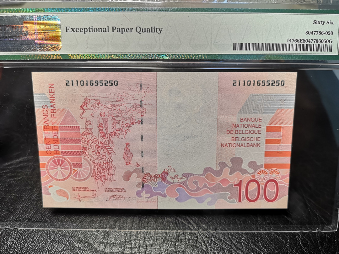 《外钞收藏家》2021年第4拍（99期） 比利时末版100法郎 PMG66