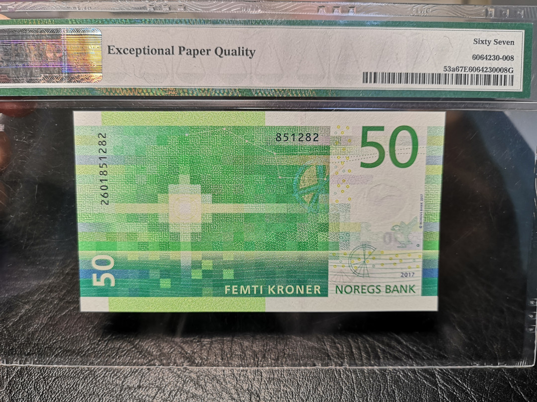 《外钞收藏家》2021年第4拍（99期） 挪威2017年50克朗 PMG67
