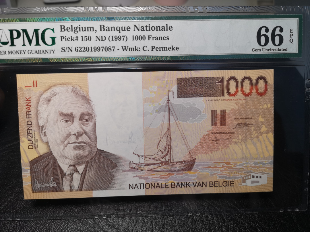《外钞收藏家》2021年第4拍（99期） 比利时末版1000法郎 PMG66