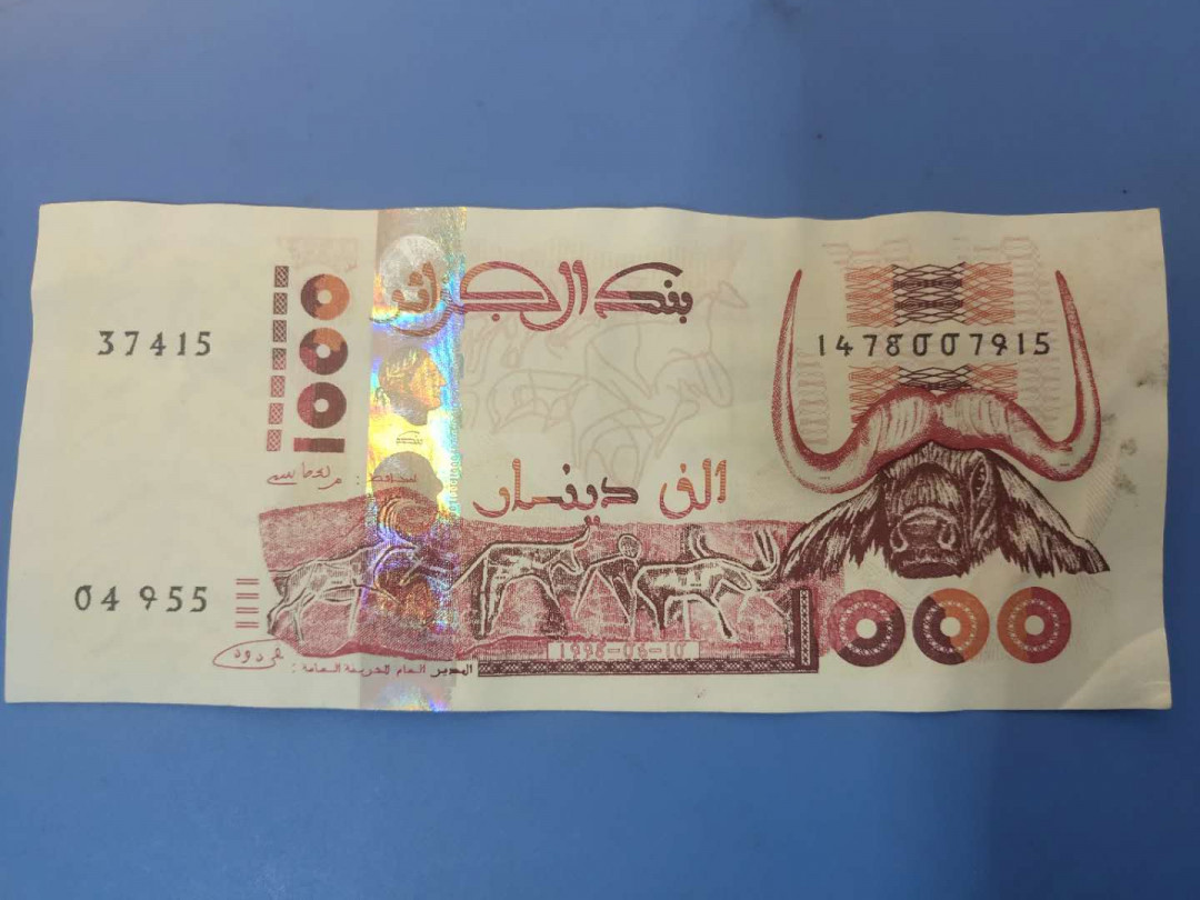 N&C第5期 最后一拍: 外国纸币裸钞专场 阿尔及利亚1000第纳尔两张 流通八品