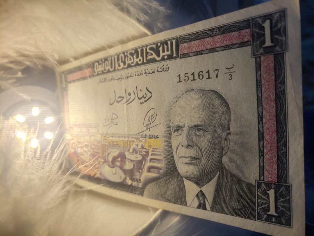 N&C第5期 最后一拍: 外国纸币裸钞专场 1965年突尼斯1第纳尔珍贵背彩 八到九品