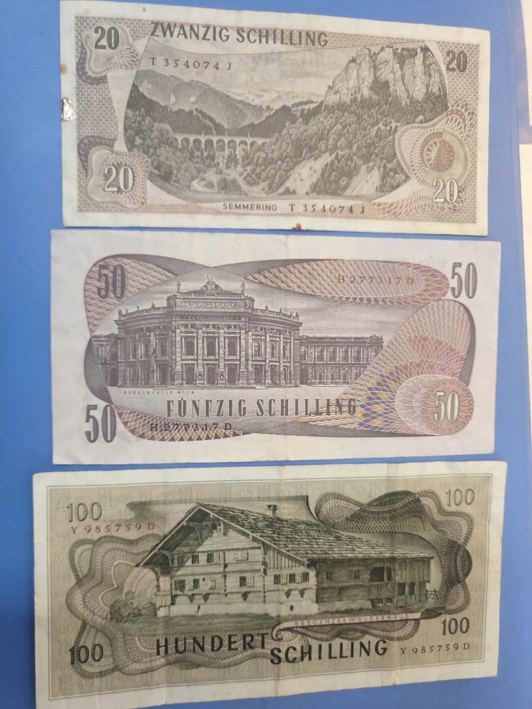 N&C第5期 最后一拍: 外国纸币裸钞专场 奥地利先令三张一套流通八品 50的品相很不错