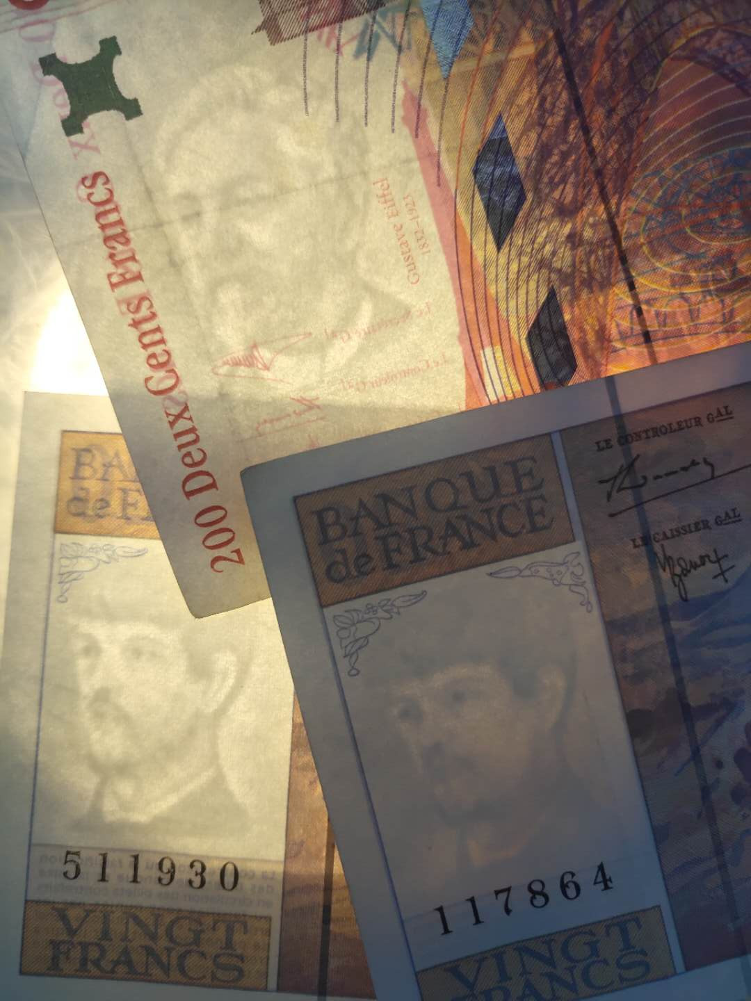 N&C第5期 最后一拍: 外国纸币裸钞专场 法国法郎三张 德彪西和艾菲尔 八到九品