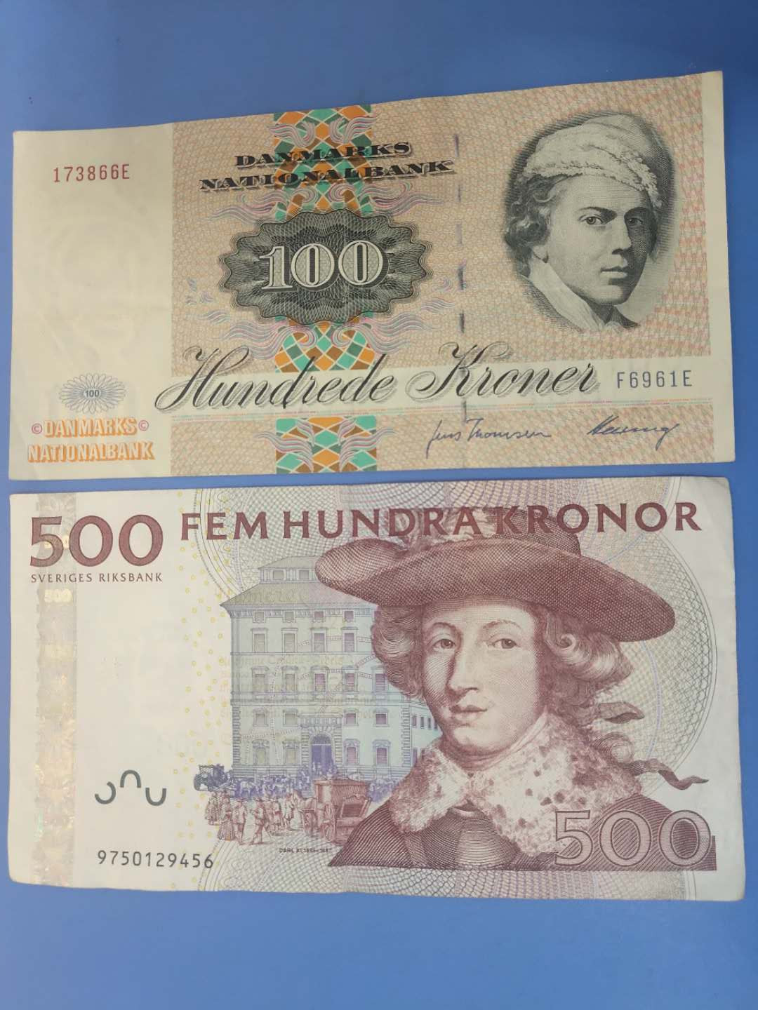 N&C第5期 最后一拍: 外国纸币裸钞专场 丹麦100克朗和瑞典500克朗 流通好品