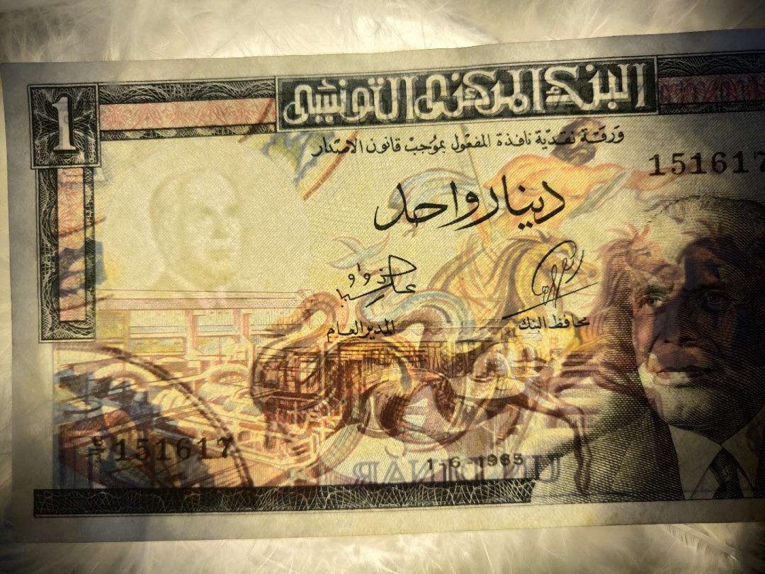 N&C第5期 最后一拍: 外国纸币裸钞专场 1965年突尼斯1第纳尔珍贵背彩 八到九品