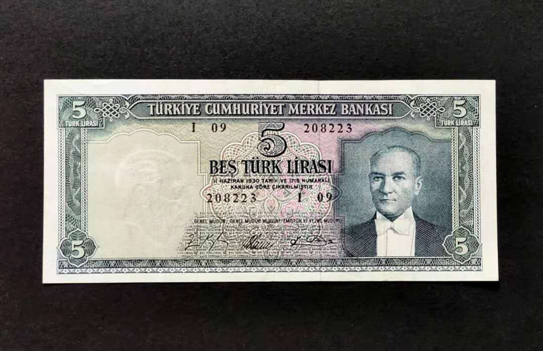 N&C第5期 最后一拍: 外国纸币裸钞专场 土耳其1930年早期 深色版本 国父凯末尔 雕刻精美 收获榛子 AU品相