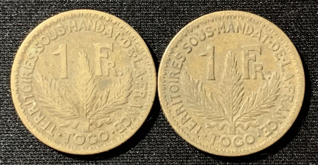 紫瑗钱币—微拍第129期  法属多哥 1924 1925年 1法郎 2枚一组