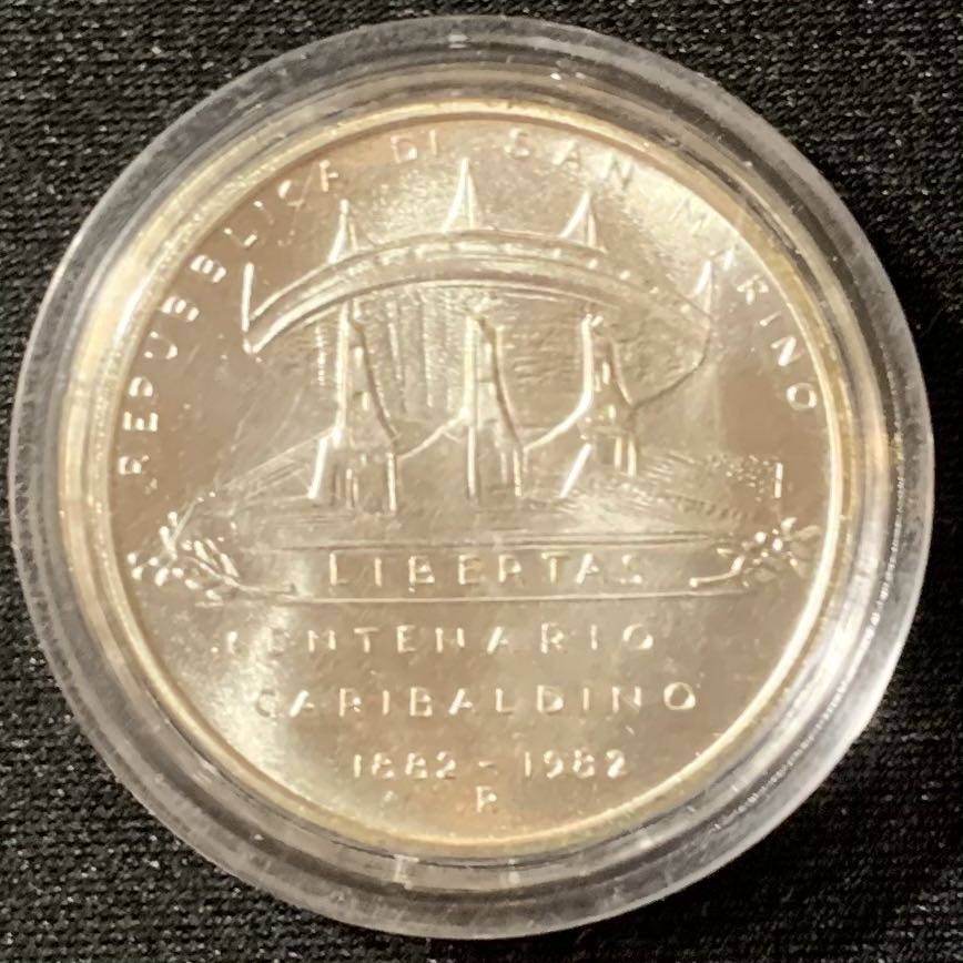 紫瑗钱币—微拍第129期  圣马力诺 1982年 加里波第 500里拉 11克 0.835银 UNC