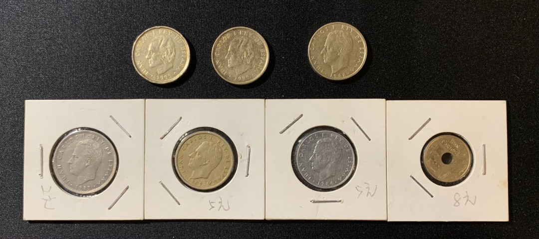 紫瑗钱币—微拍第129期  西班牙 欧元流通前 比塞塔流通硬币 7枚一组