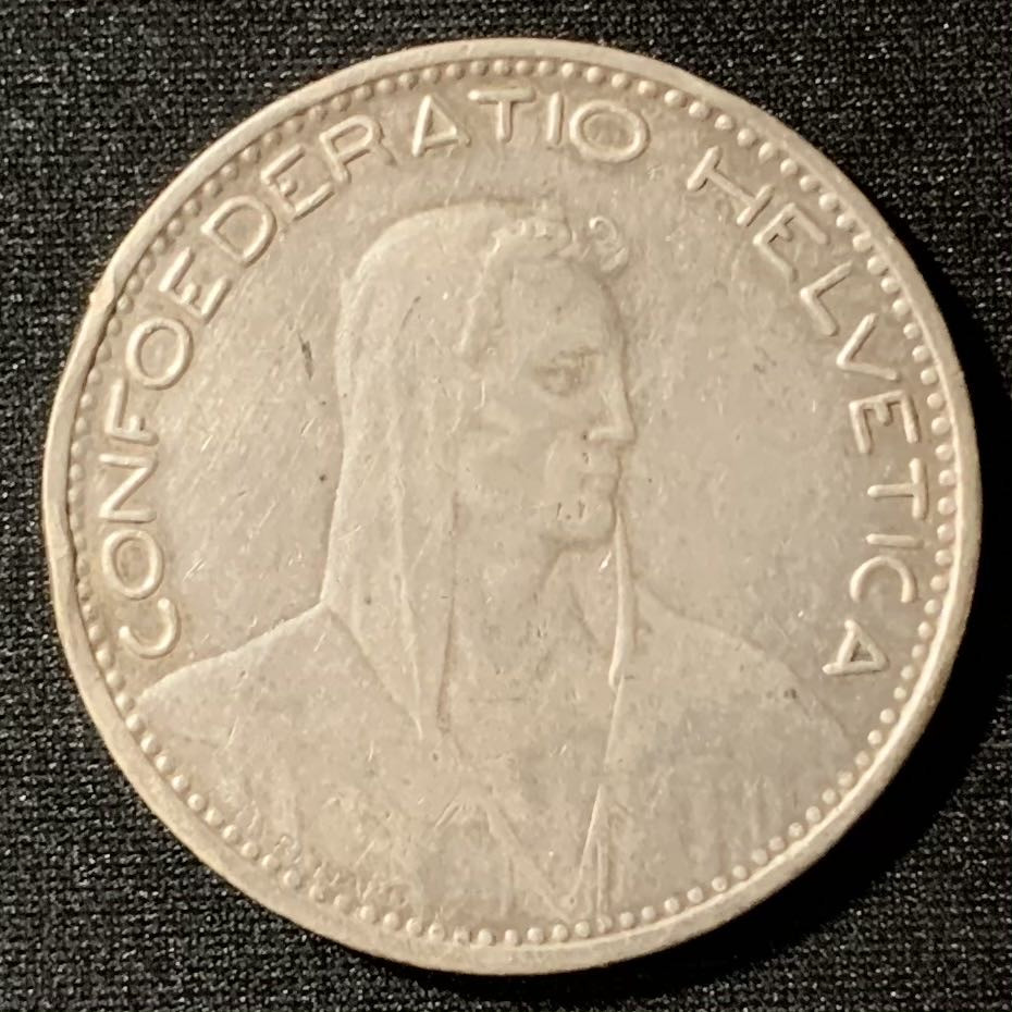 紫瑗钱币—微拍第134期  瑞士 1923年 威廉·泰尔 5法郎 25克 0.9银