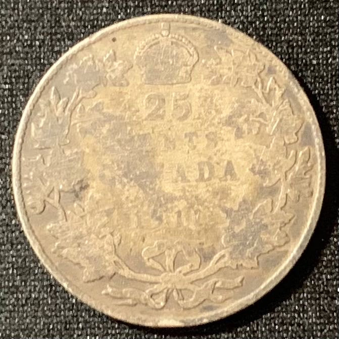 紫瑗钱币—微拍第129期  加拿大 1911年 乔治五世 25分 单独年版 5.84克 0.925银