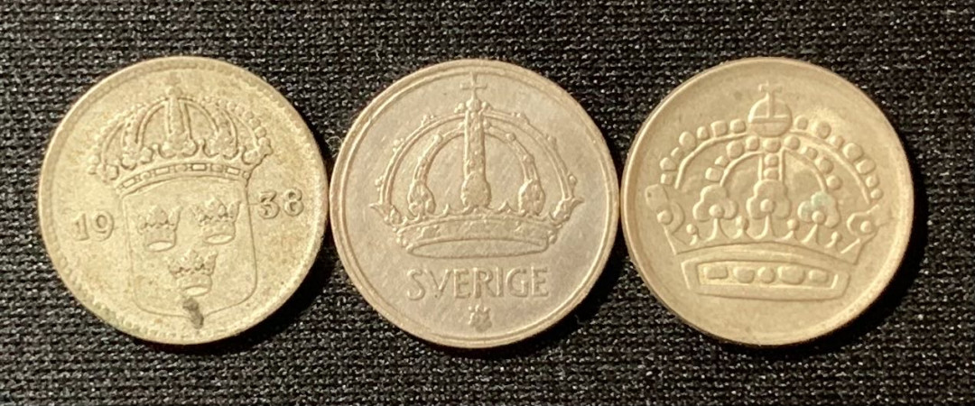 紫瑗钱币—微拍第129期  瑞典 三个时期 10欧尔 银币 三枚一组