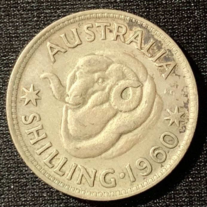 紫瑗钱币—微拍第129期  澳大利亚 1960年 伊丽莎白二世 1先令 5.65克 0.5银