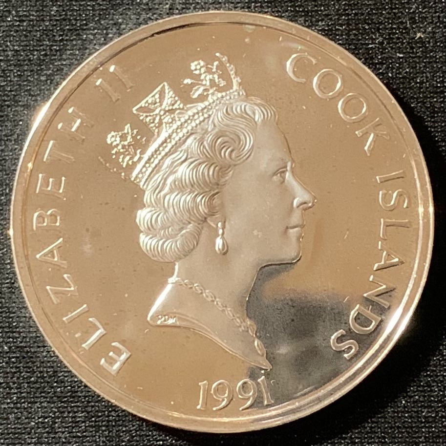 紫瑗钱币—微拍第129期  库克群岛 1991年 发现美洲500周年 亚历山大·麦肯齐 50元 31.35克 0.925银 精制 