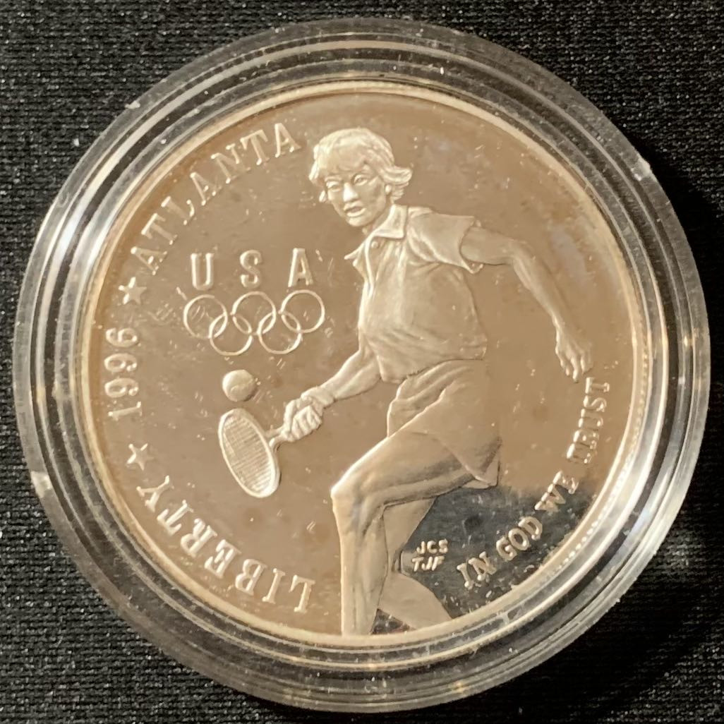 紫瑗钱币—微拍第129期  美国 1996年 亚特兰大奥运会 网球  1元  26.73克 0.9银 精制