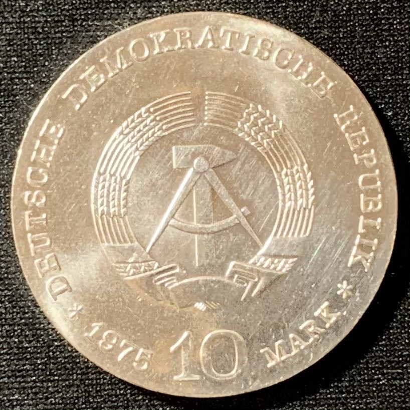 紫瑗钱币—微拍第129期  德国 东德 1975年 艾伯特·史威哲诞辰100周年 10马克 17克 0.625银