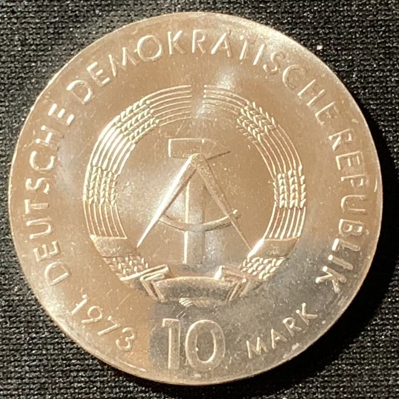 紫瑗钱币—微拍第129期  德国 东德 1973年 贝托特·布莱希特诞辰75周年 10马克 17克 0.625银